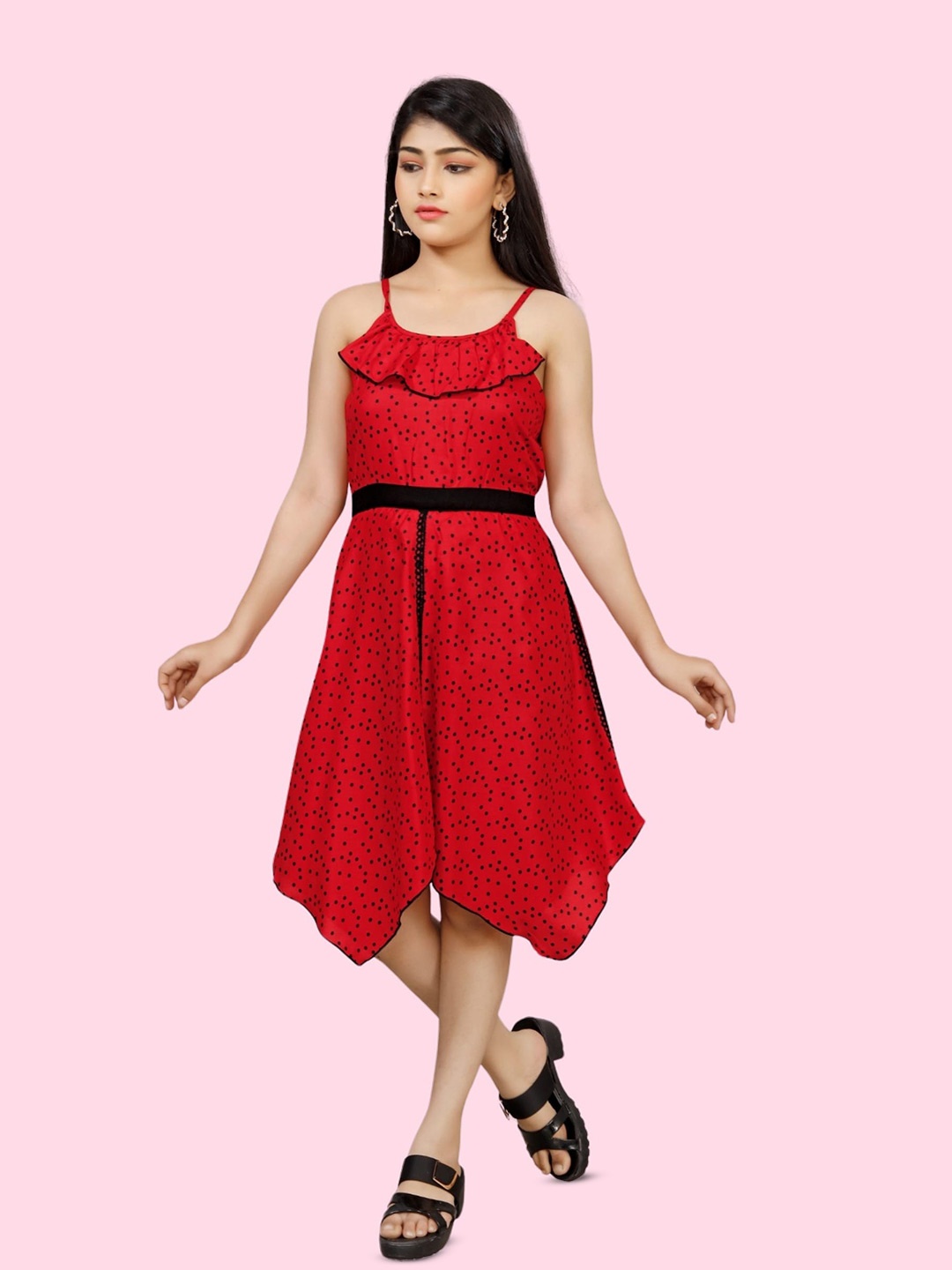 

BAESD Girls Polka Dot Printed A-Line Dress, Red