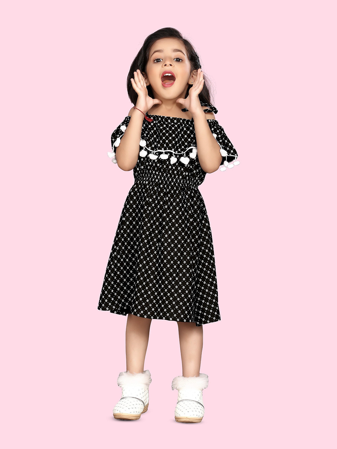 

BAESD Polka Dot Printed Fit & Flare Dress, Black