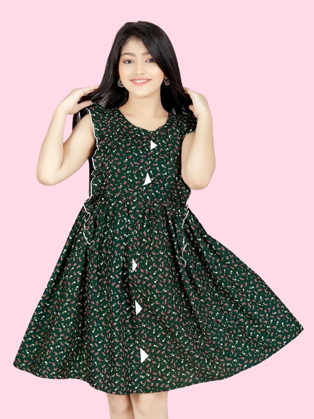 

BAESD Floral Printed Ruffled Fit & Flare Dress, Olive