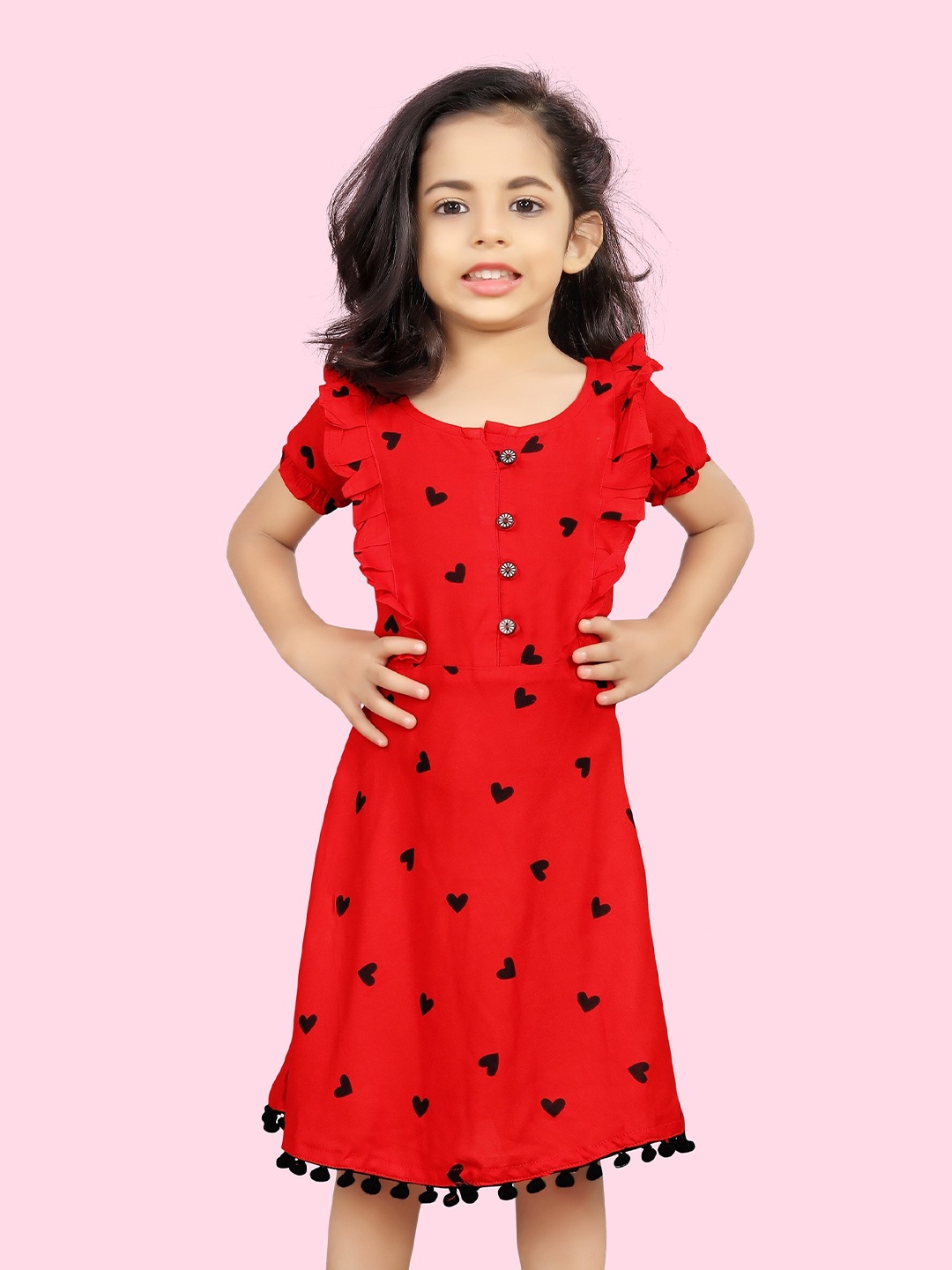 

BAESD Geometric Printed Flutter Sleeve Fit & Flare Dress, Red