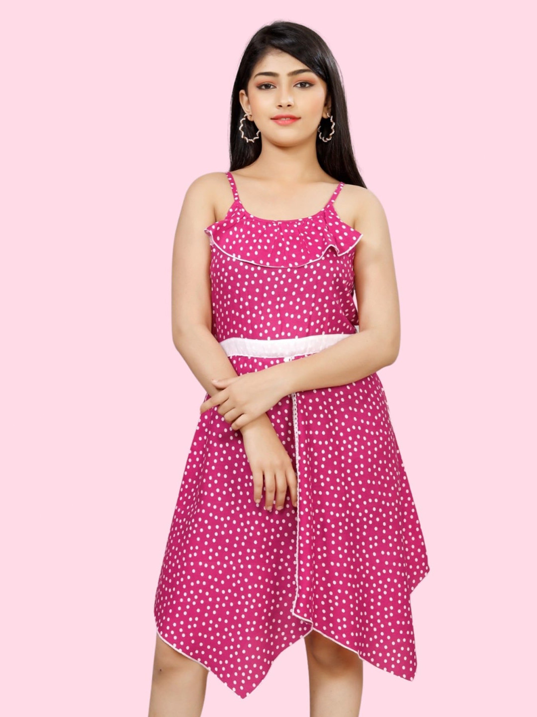 

BAESD Girls Polka Dots Printed A Line Dress, Pink