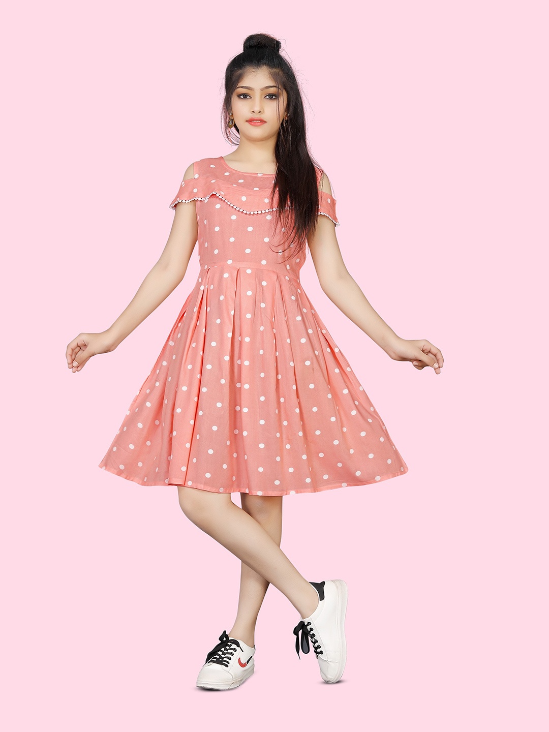 

BAESD Girls Polka Dot Print Fit & Flare Dress, Pink