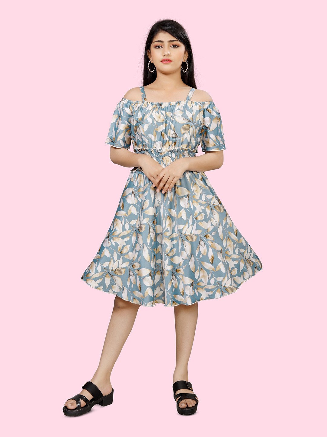 

BAESD Floral Printed Cold-Shoulder Fit & Flare Dress, Blue
