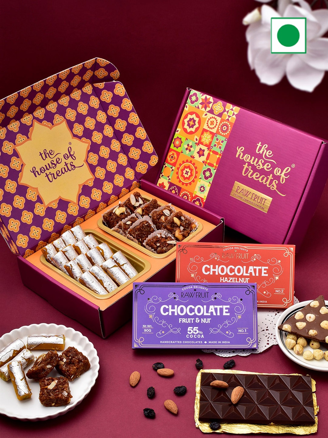 

RawFruit Set Of 2 Chocolate Bars & Sweets Assorted Diwali Gift Pack - 600gms, Purple