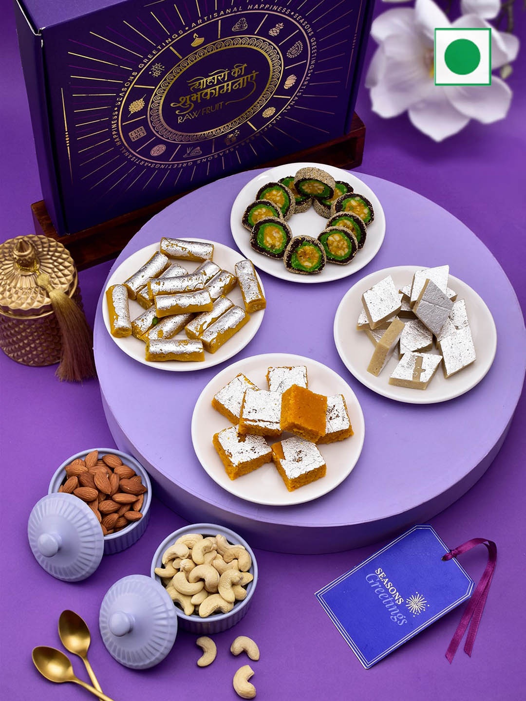

RawFruit Pack of 4 Sweets & Dryfruits Diwali Gift Pack, Purple