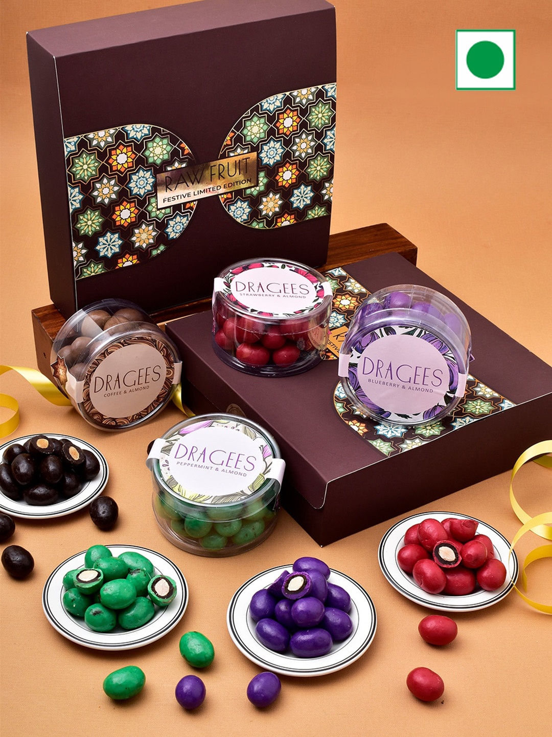 

RawFruit Set Of 4 Dragees Assorted Diwali Gift Pack - 800 gms, Brown