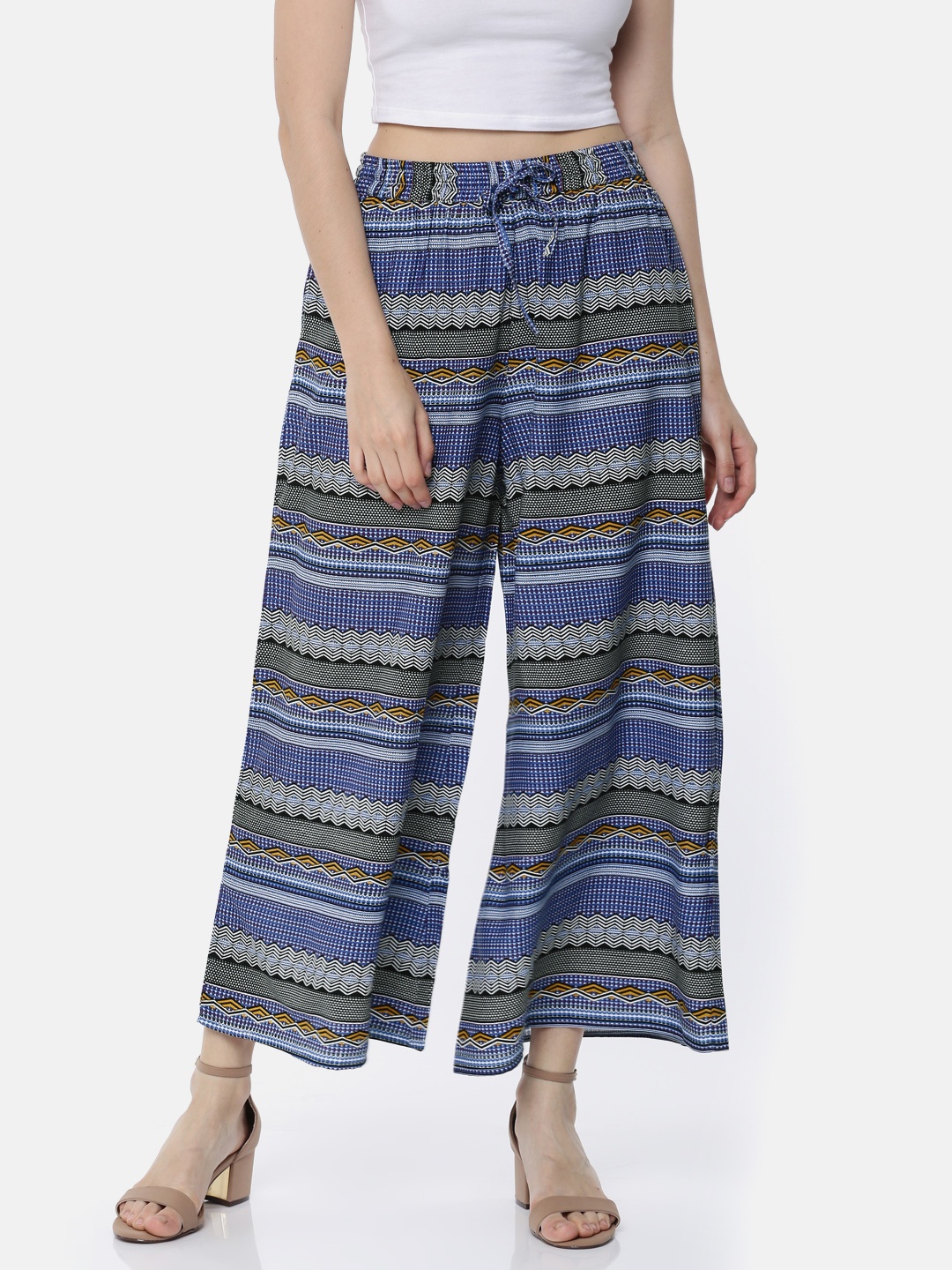 

Bronz Women Blue & Black Printed Wide Leg Palazzos