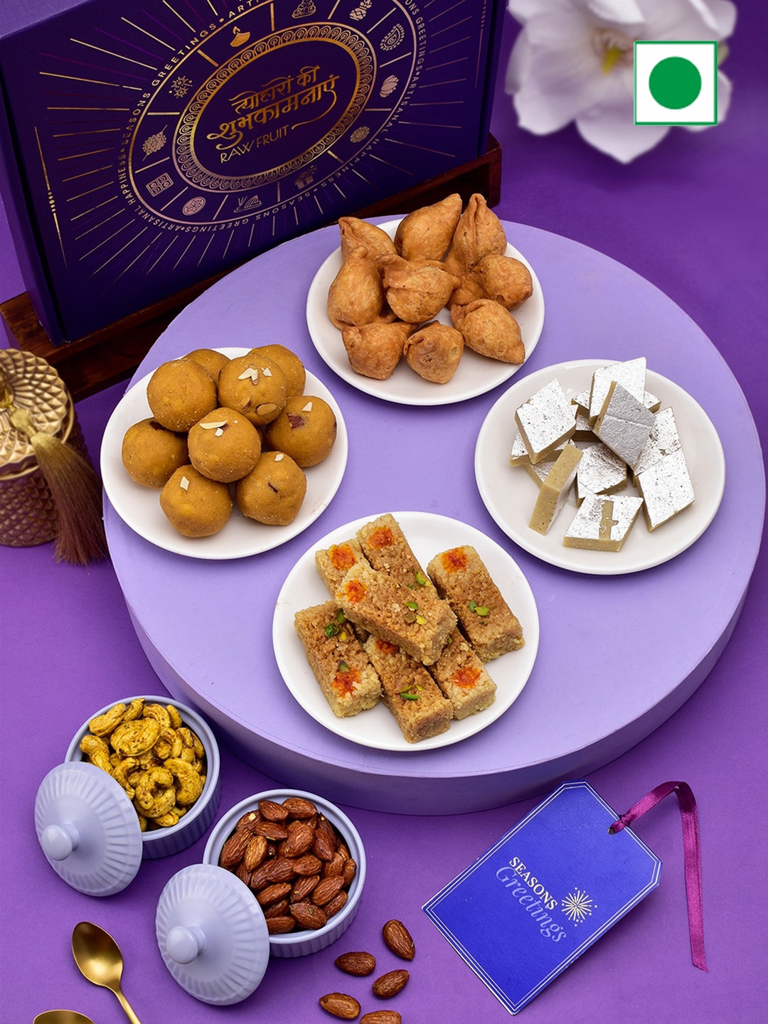 

RawFruit Sweets & Roasted DryFruits Assorted Diwali Gift Pack - 1200 gms, Purple