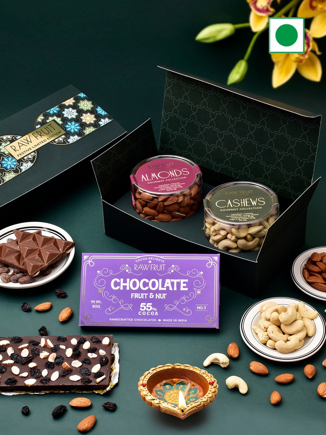 

RawFruit Diwali DryFruits Gift with Chocolate Bar, Purple