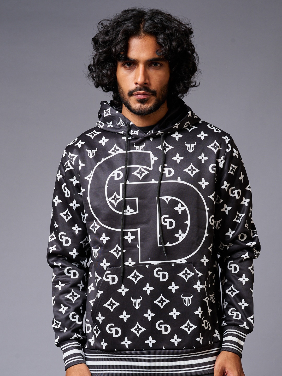 

GO DEVIL Graphic Printed Hooded Pullover, Black