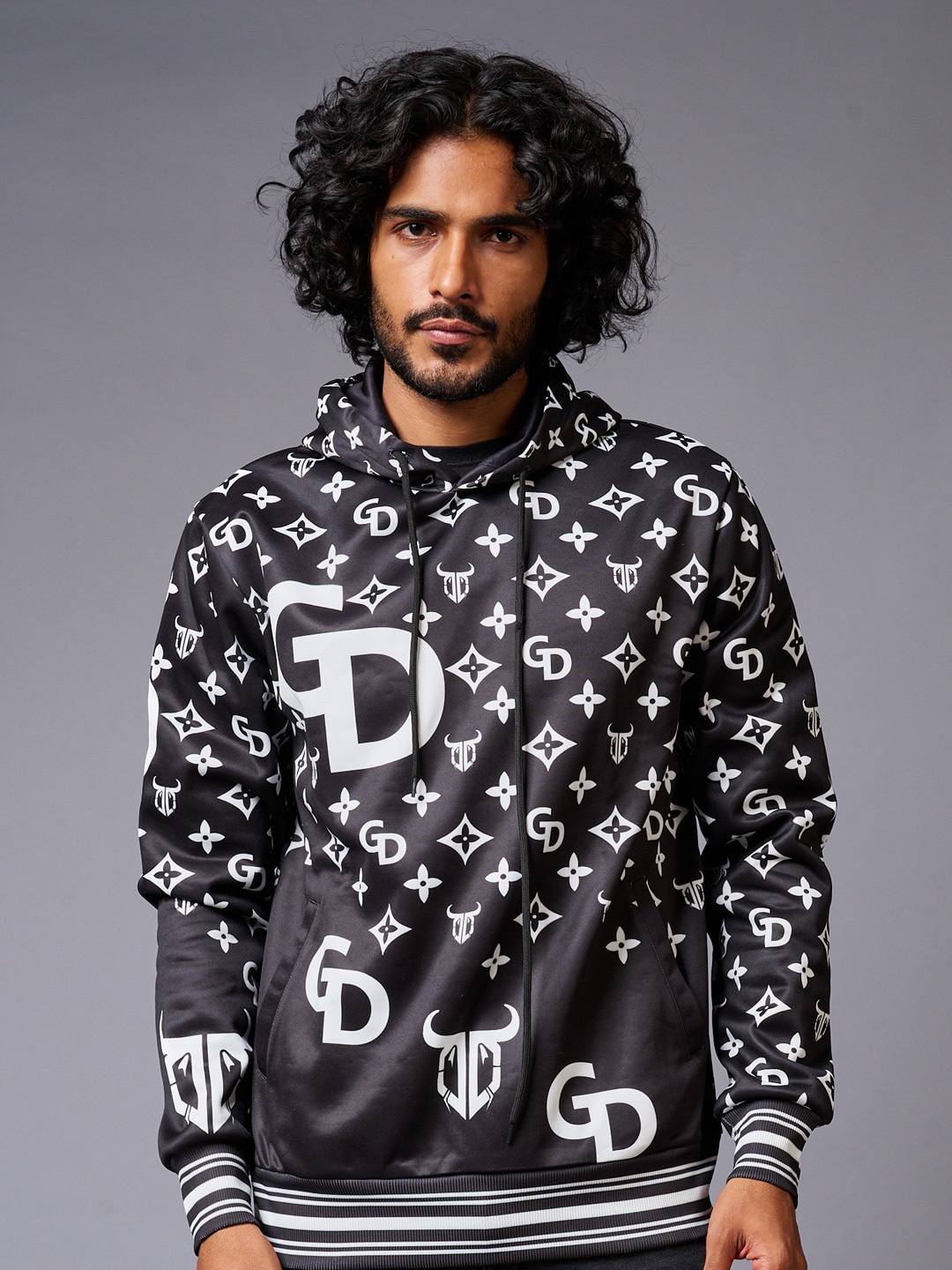 

GO DEVIL Graphic Printed Hooded Pullover, Black