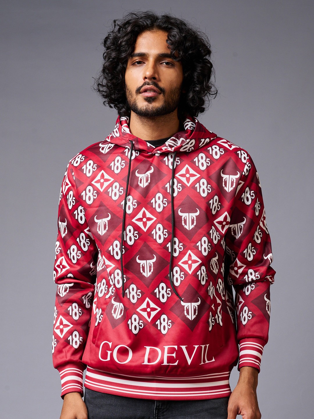 

GO DEVIL Graphic Printed Hooded Pullover, Red