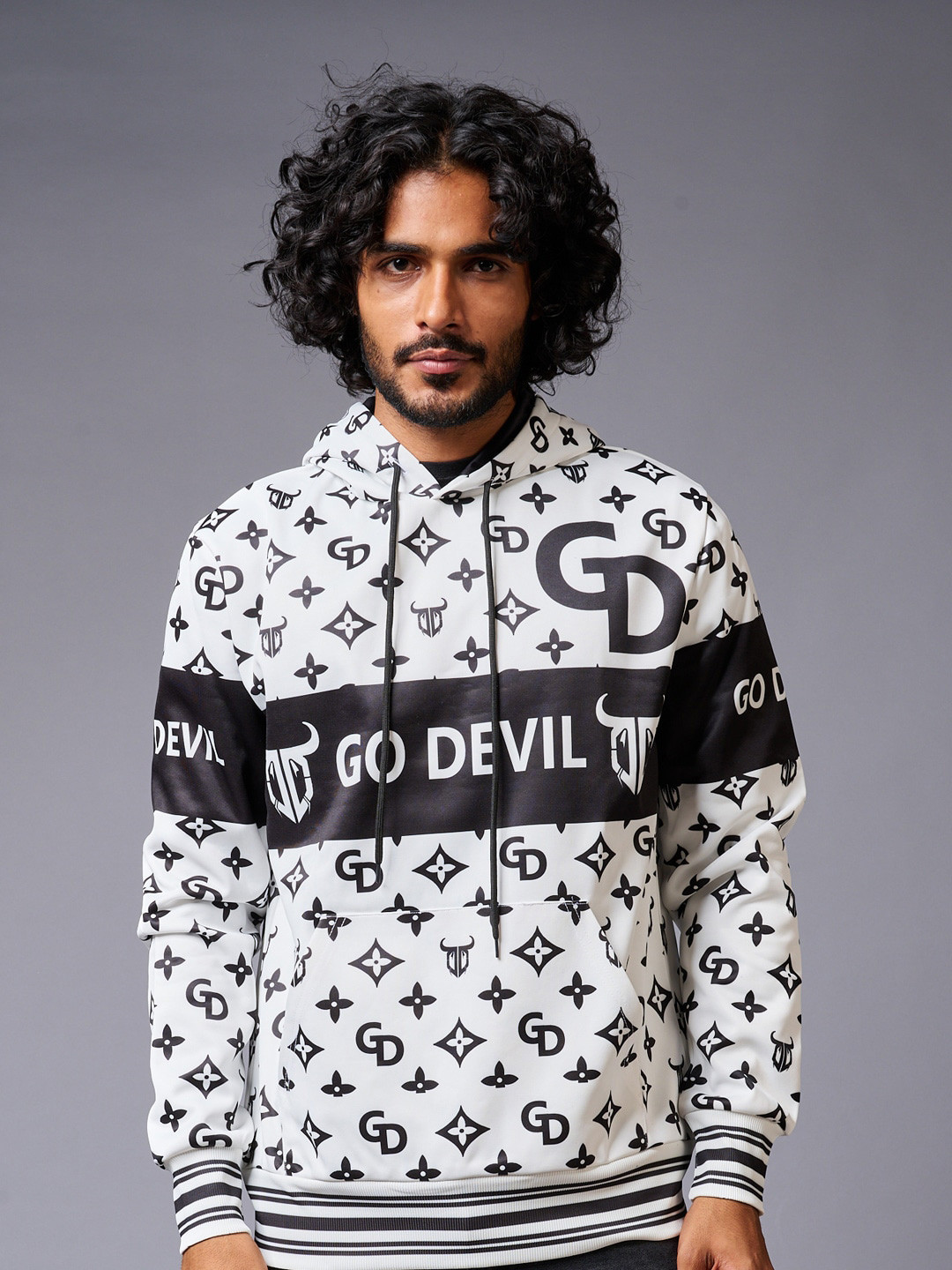 

GO DEVIL Graphic Printed Hooded Pullover, Black
