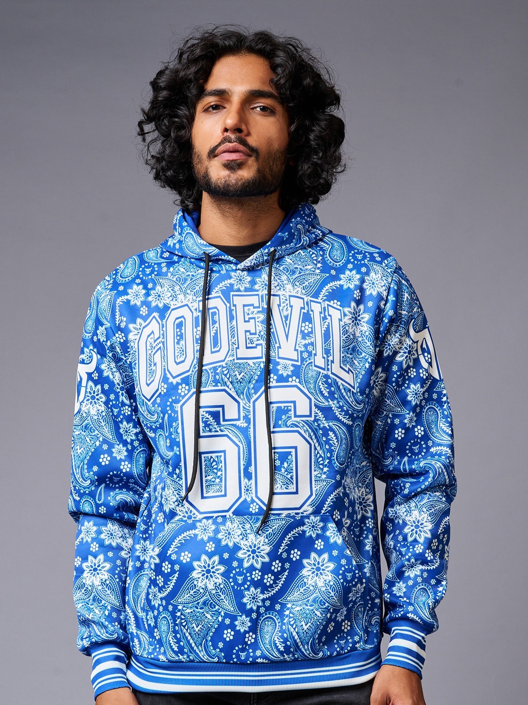 

GO DEVIL Floral Printed Hooded Sweatshirt, Blue