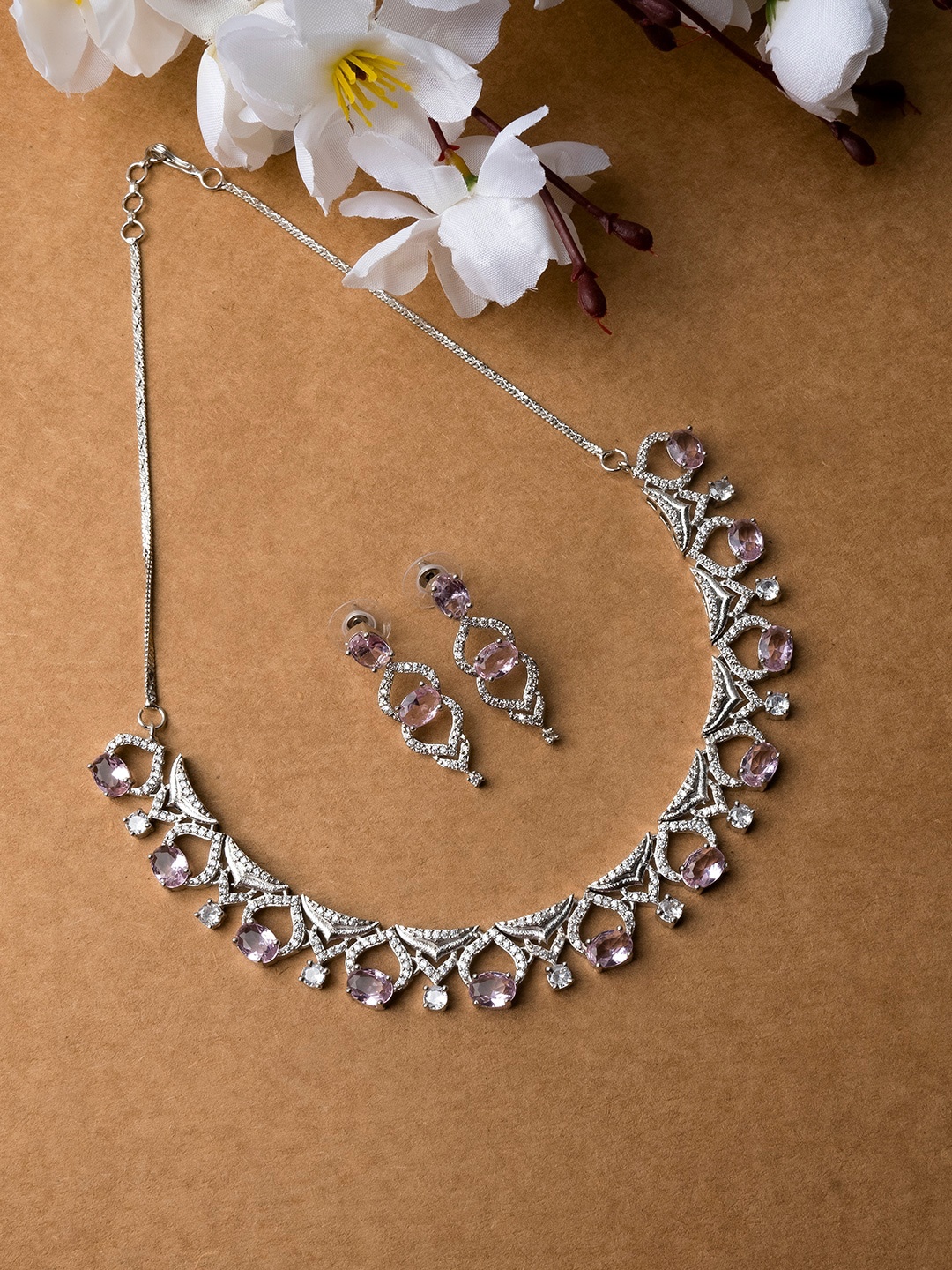 

StileAdda Silver Plated Cubic Zirconia Stone Studded Jewellery Set