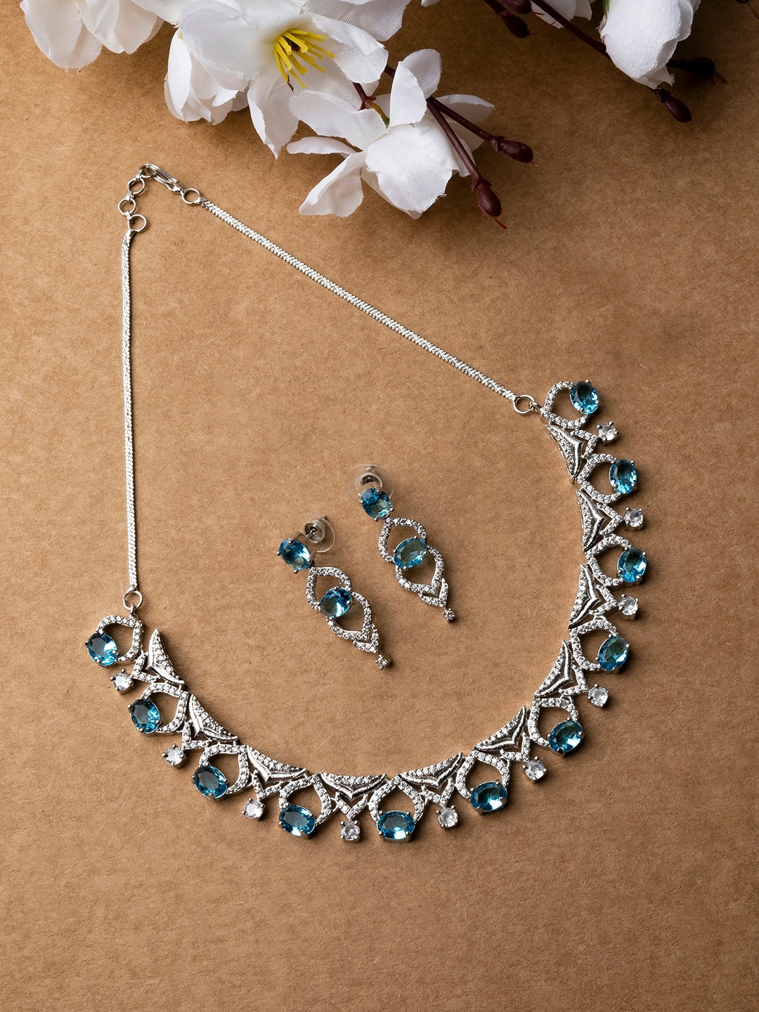 

StileAdda Silver Plated Cubic Zirconia Stone Studded Jewellery Set