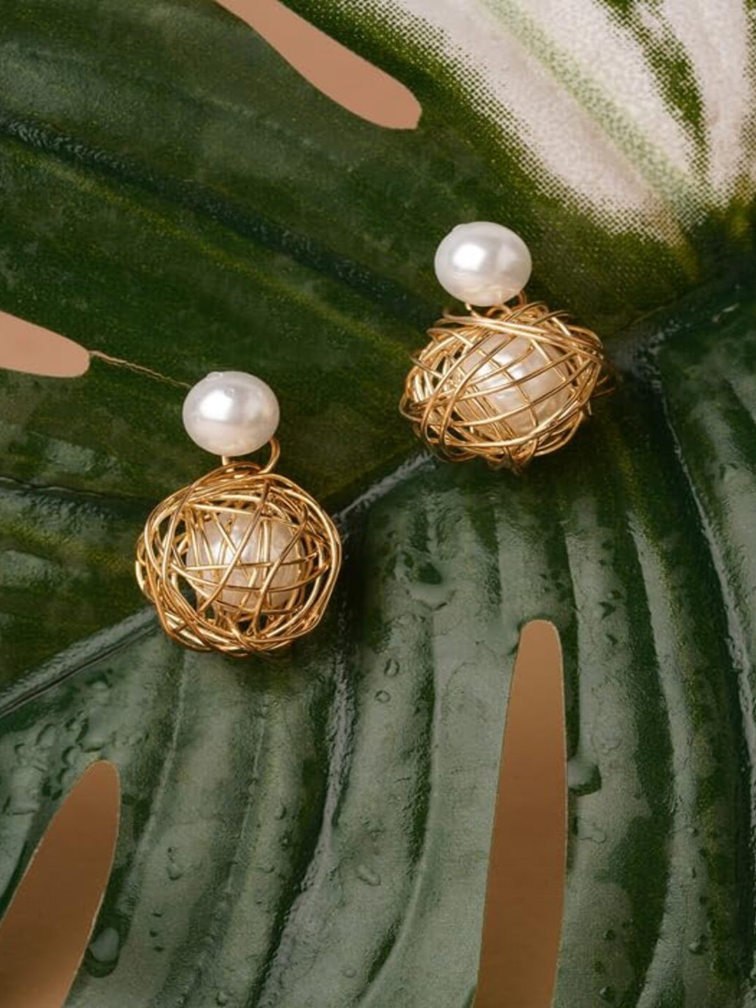 

ANNA CREATIONS Gold-Plated Beaded Contemporary Studs Earrings