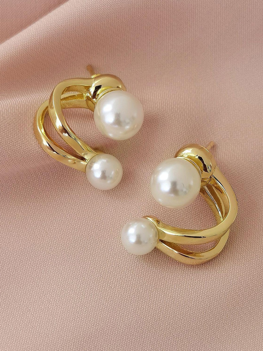 

ANNA CREATIONS Gold-Plated Pearl Studded Contemporary Stud Earrings