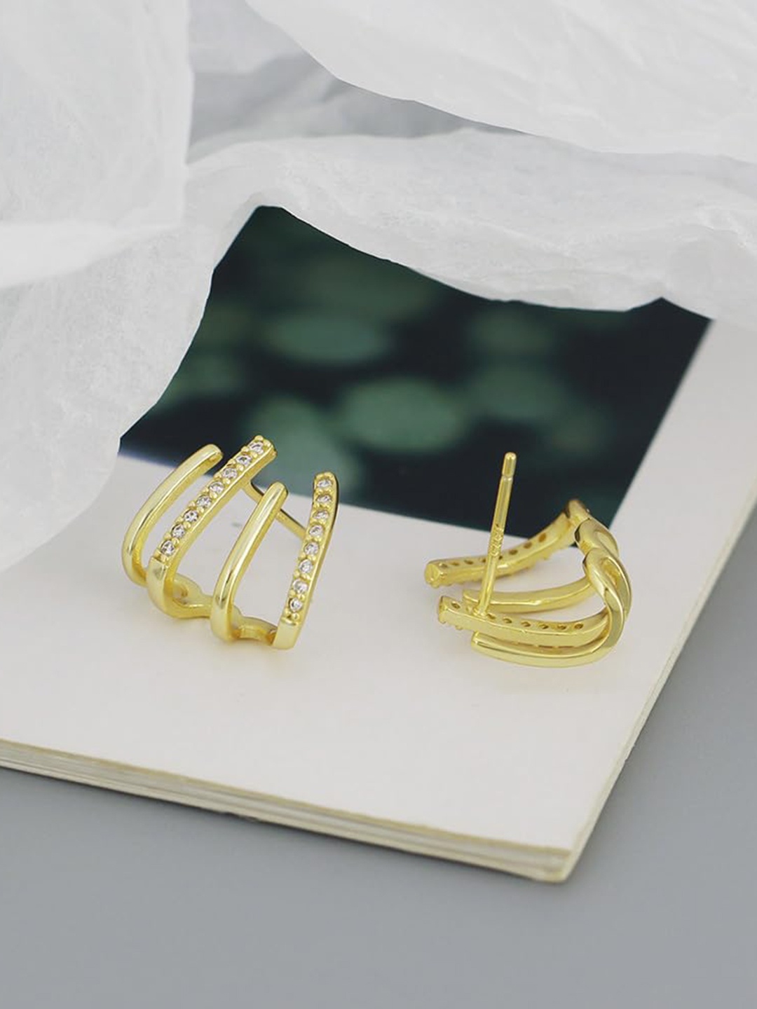 

ANNA CREATIONS Gold-Plated Stone-Studded Contemporary Stud Earrings