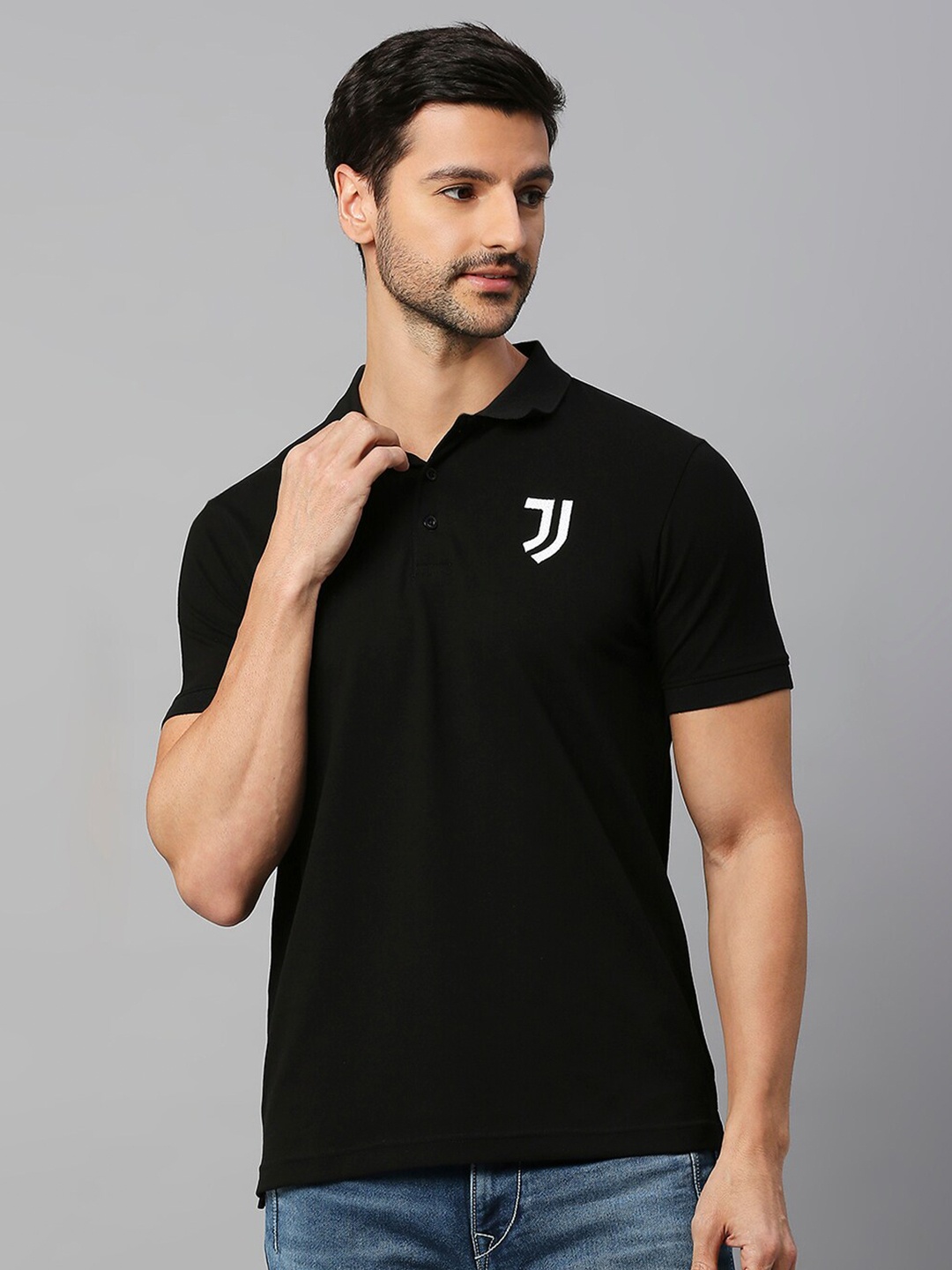 

FanCode Polo Collar Regular Fit Cotton Casual T-shirt, Black