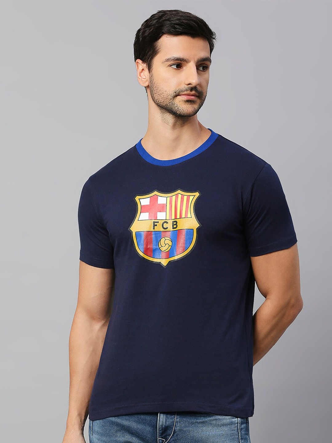 

FanCode Barcelona Printed Regular Fit Casual T-shirt, Navy blue