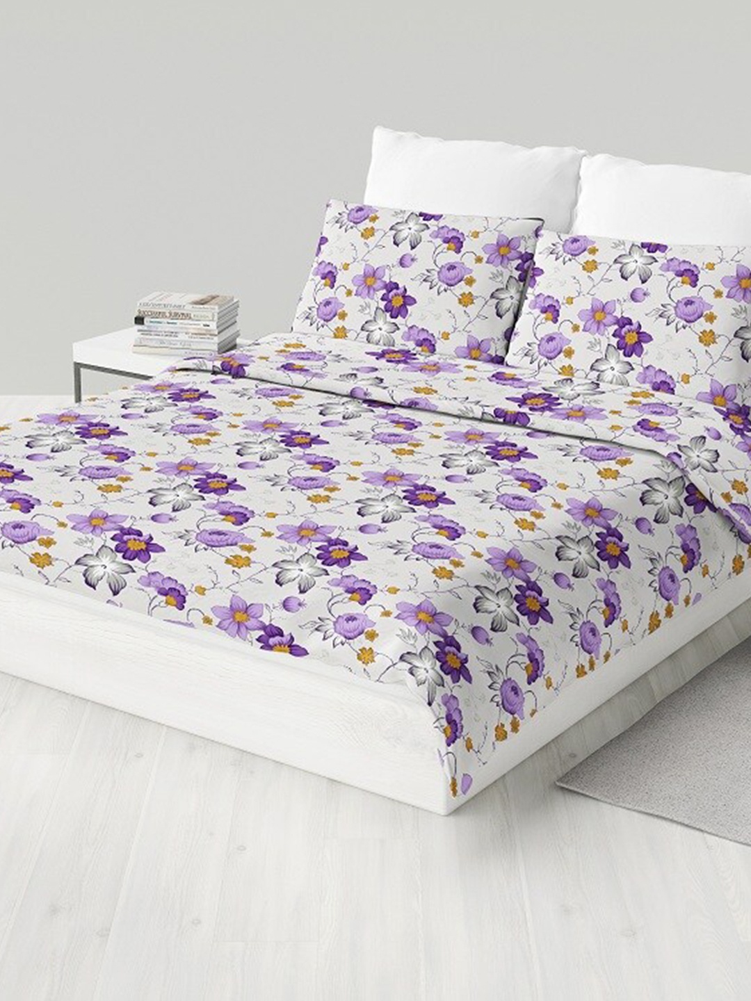 

LABHAM Easy Living Purple Floral Pure Cotton 180 TC King Bedsheet With 2 Pillow Covers