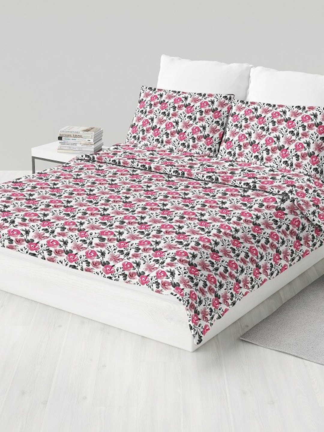 

LABHAM Easy Living Pink Floral Pure Cotton 180 TC King Bedsheet With 2 Pillow Covers