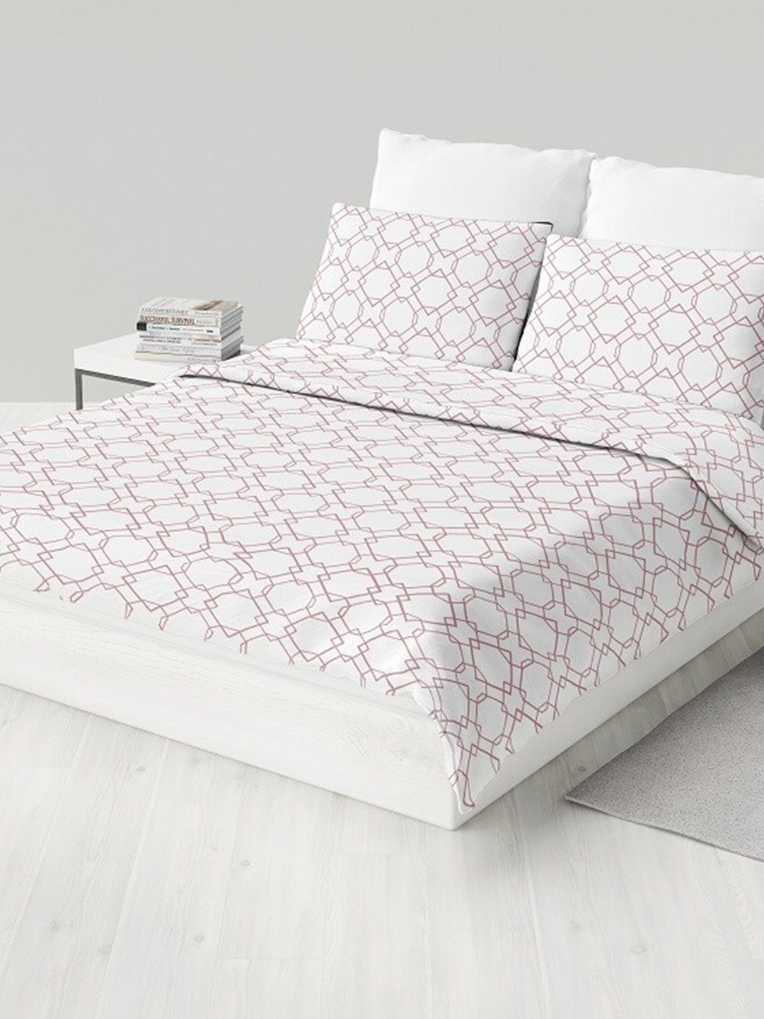 

LABHAM Easy Living White Geometric Pure Cotton 180 TC King Bedsheet With 2 Pillow Covers, Pink