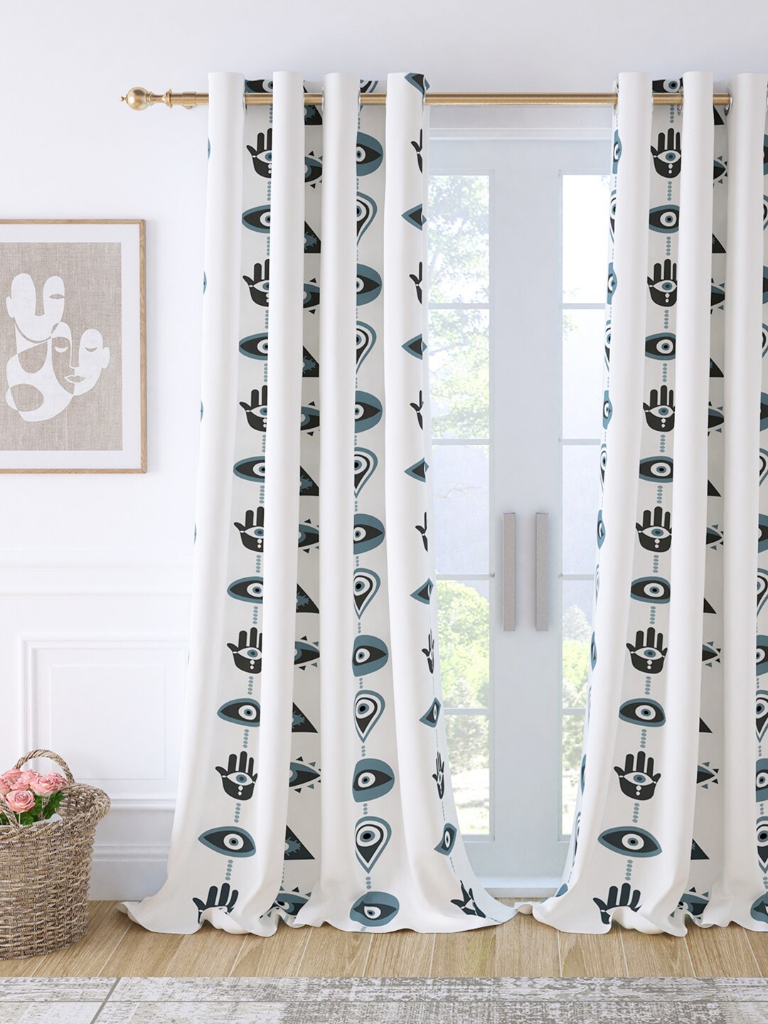 

Story@home Bohemian Grey & Blue Abstract Printed Cotton Room Darkening Long Door Curtain