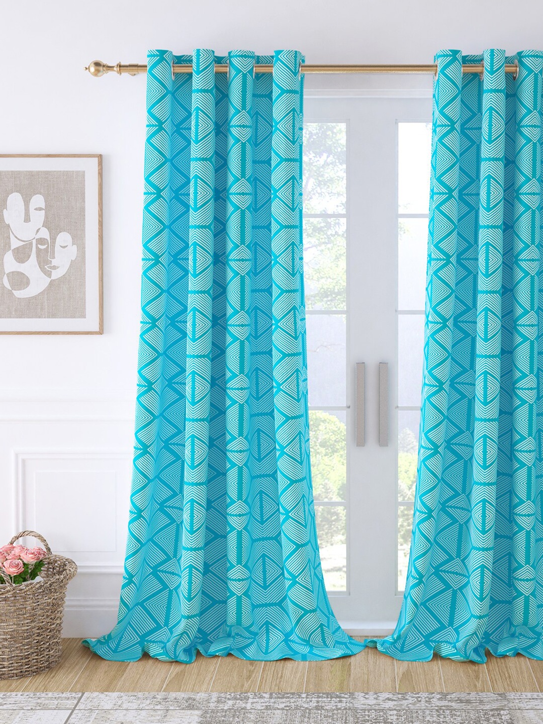

Story@home Bohemian Blue Geometric Cotton Room Darkening Door Curtain