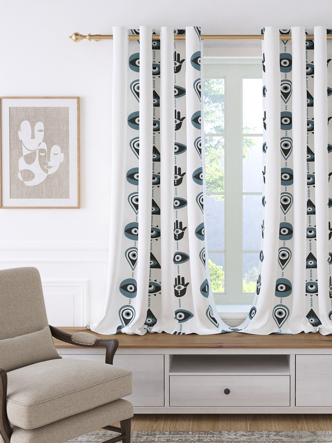 

Story@home Bohemian Grey & White Abstract Printed Cotton Room Darkening Window Curtain