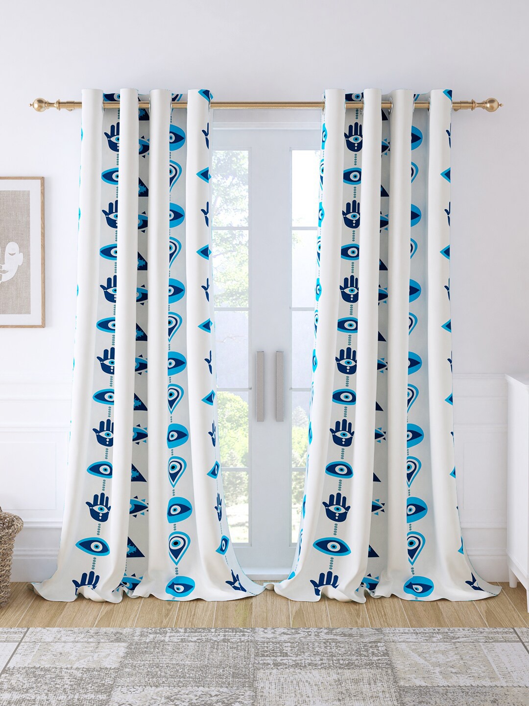 Story@home Blue & White 2 Pieces Room Darkening Long Door Curtains