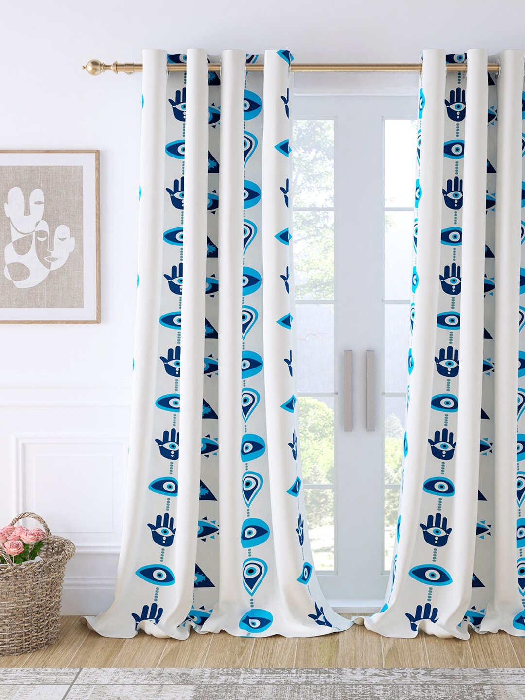 

Story@home Bohemian Blue & White Abstract Cotton Room Darkening Door Curtain