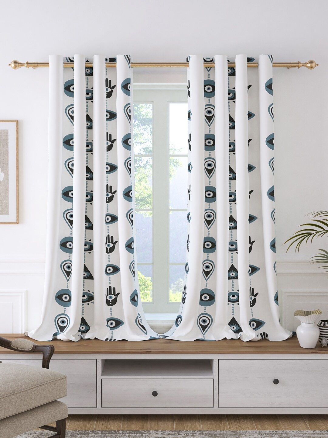 

Story@home Bohemian Grey & White 2 Pieces Room Darkening Window Curtain
