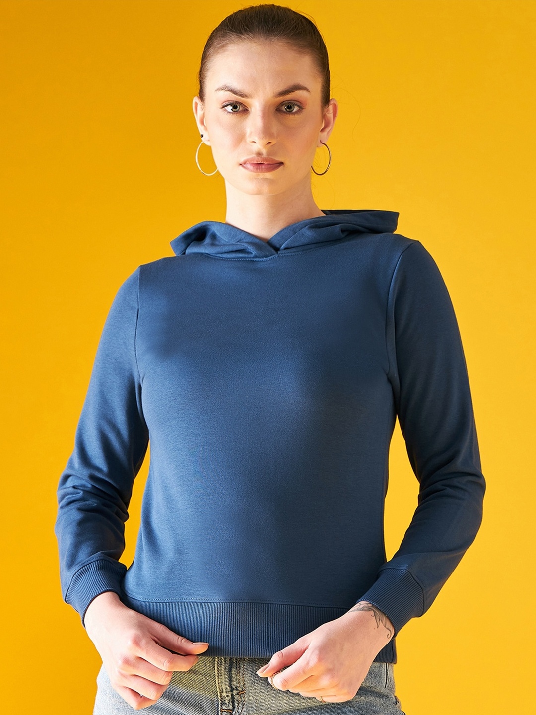 

98 Degree North Hooded Long Sleeves Cotton Sweatshirt, Blue