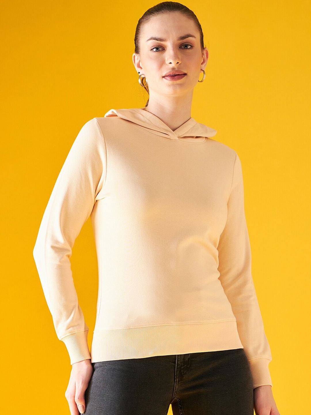 

98 Degree North Hooded Long Sleeves Cotton Sweatshirt, Orange