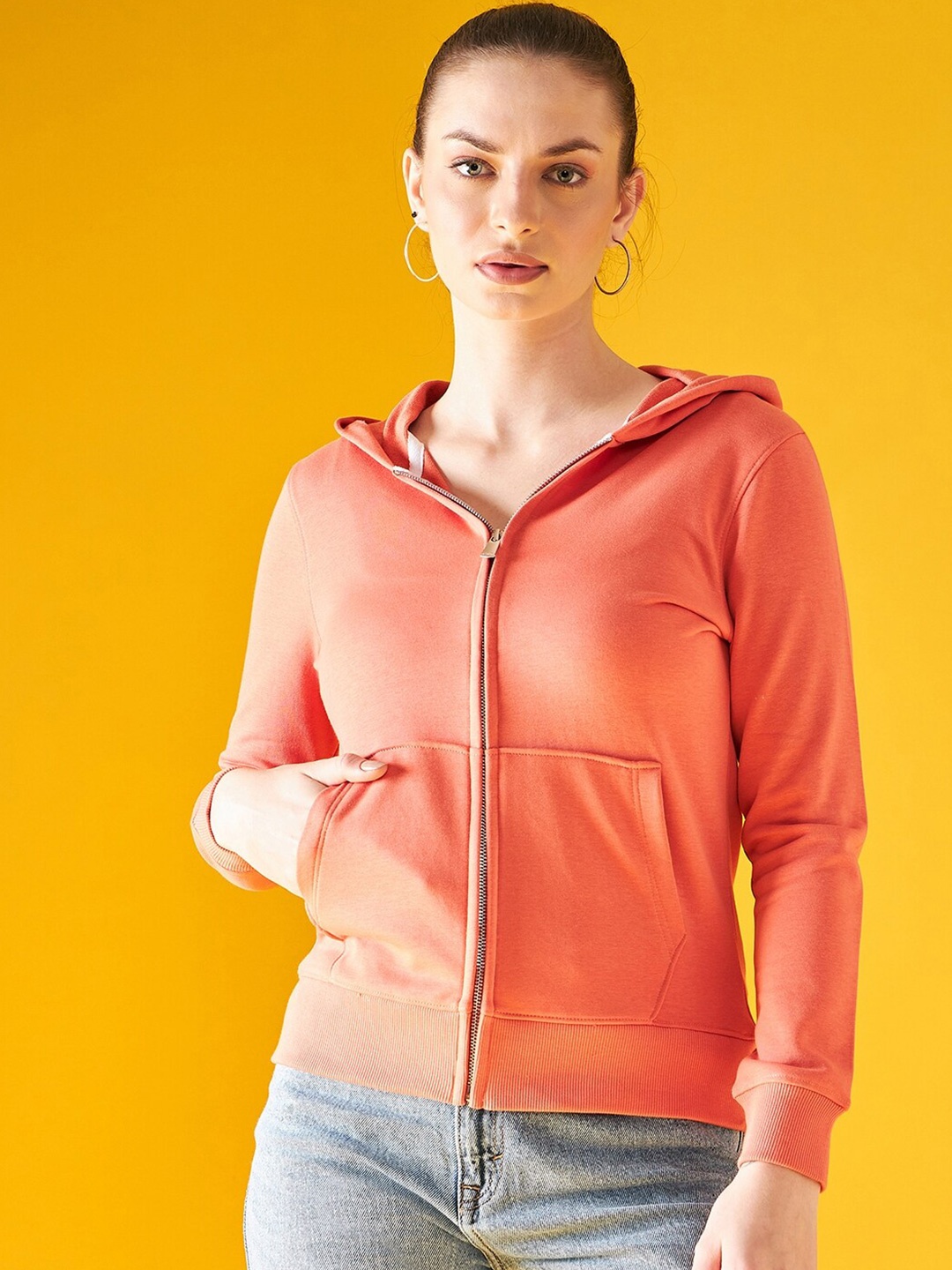 

98 Degree North Hooded Long Sleeves Cotton Sweatshirt, Peach