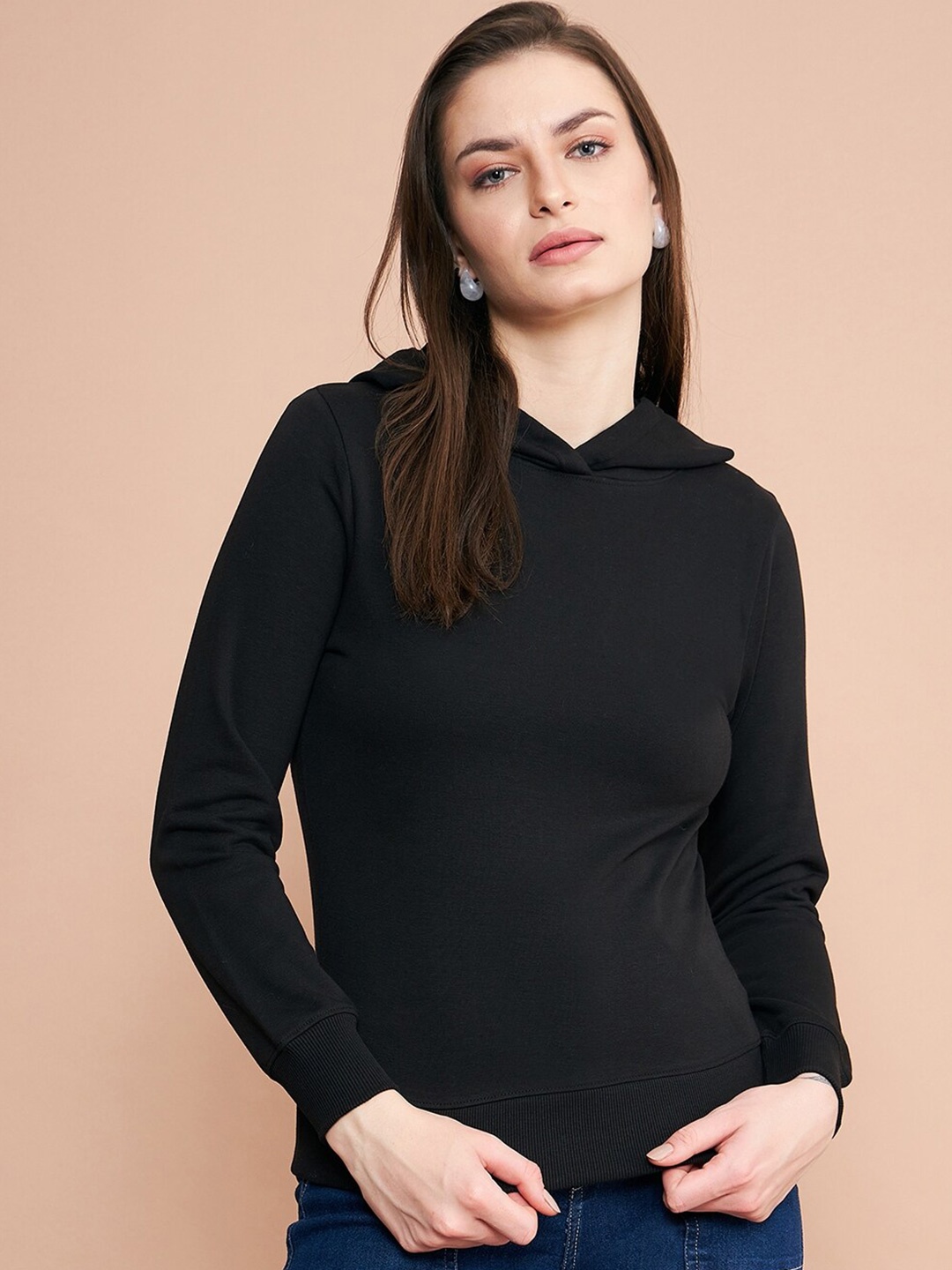 

98 Degree North Hooded Long Sleeves Cotton Sweatshirt, Black
