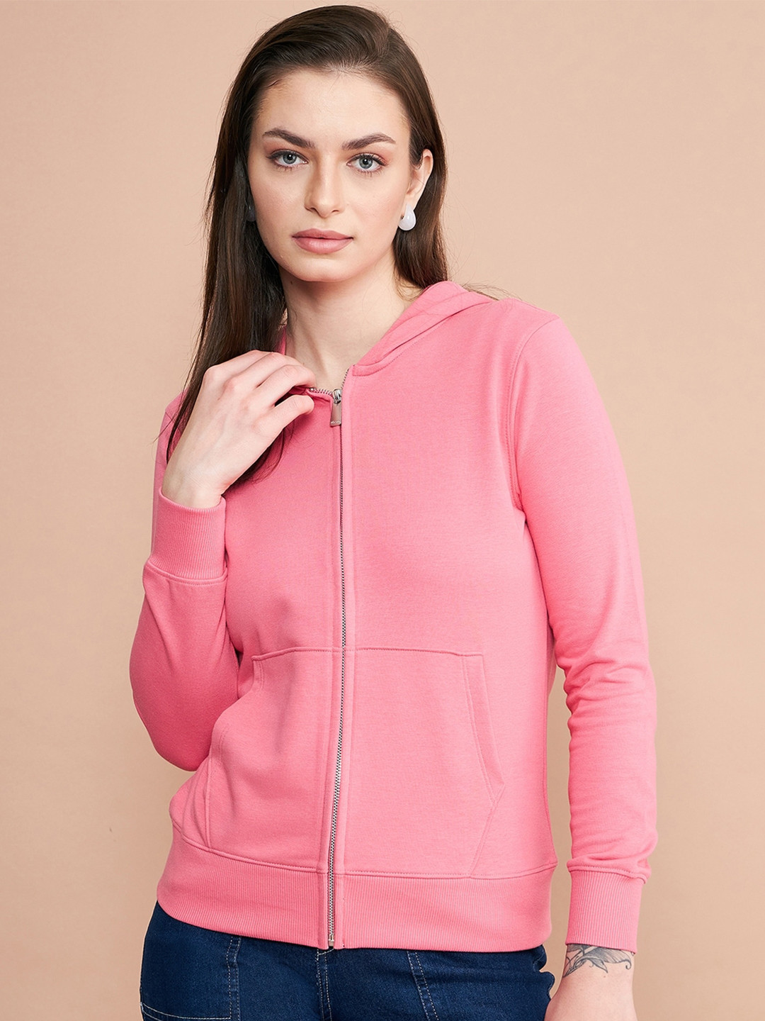 

98 Degree North Hooded Long Sleeves Cotton Sweatshirt, Pink