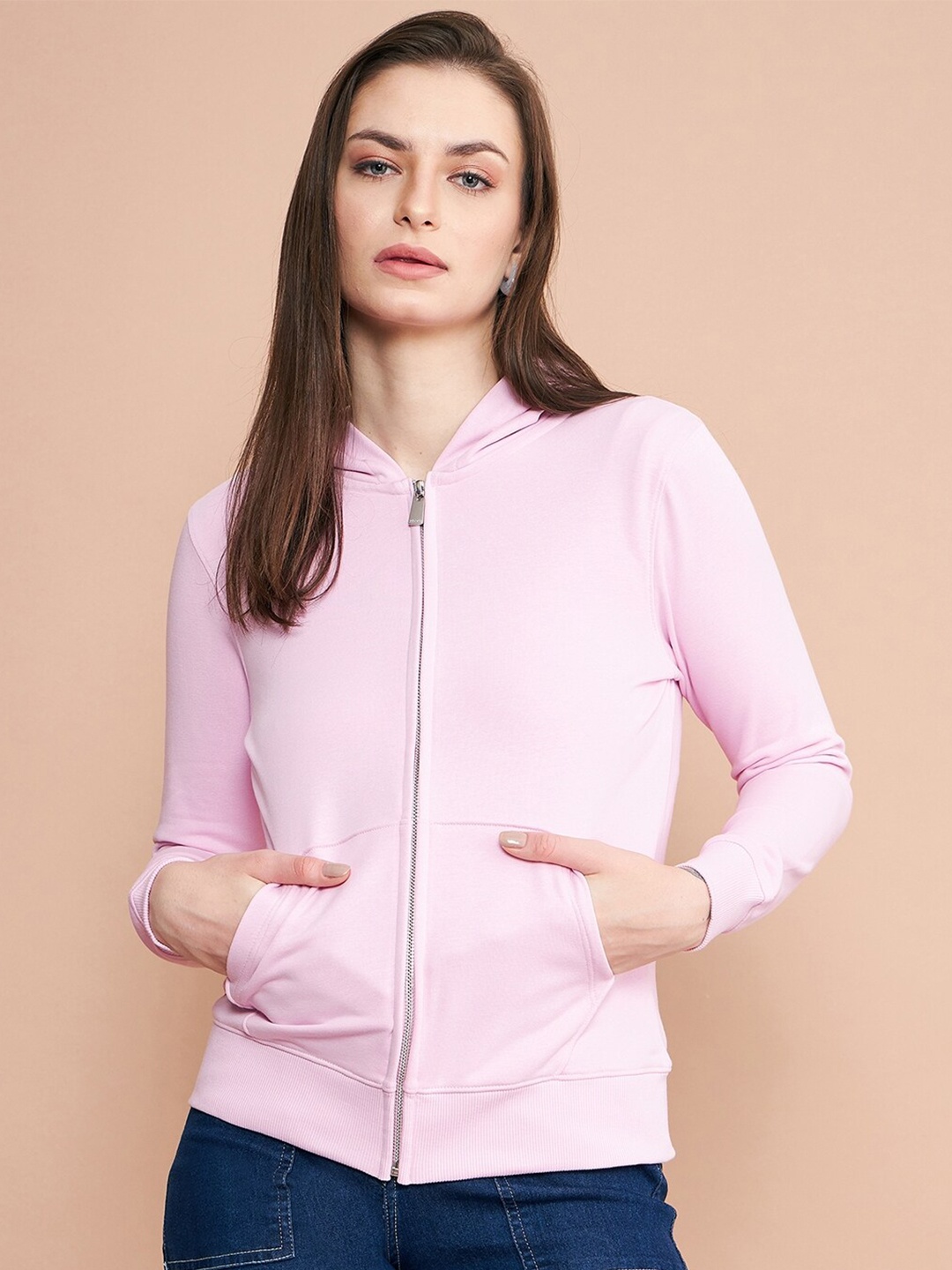 

98 Degree North Hooded Long Sleeves Cotton Sweatshirt, Pink