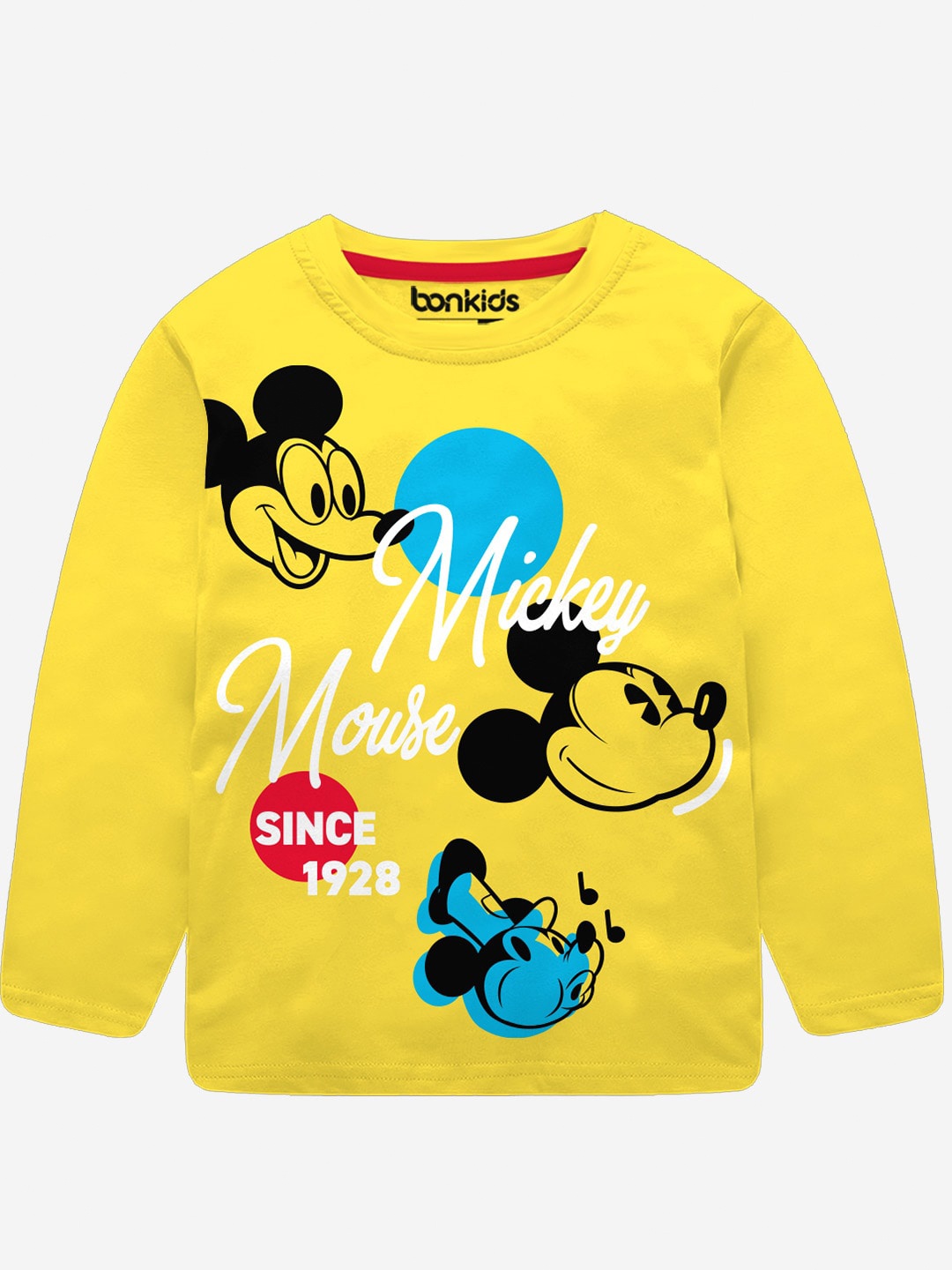 

BONKIDS Boys Mickey Mouse Printed Cotton T-shirt, Yellow