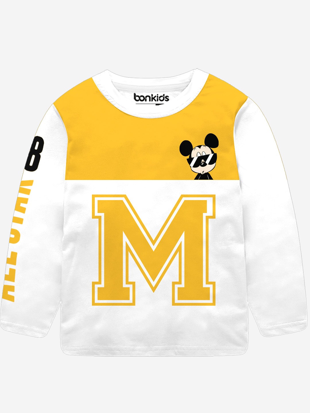 

BONKIDS Boys Colourblocked Mickey Mouse Printed Cotton T-shirt, White