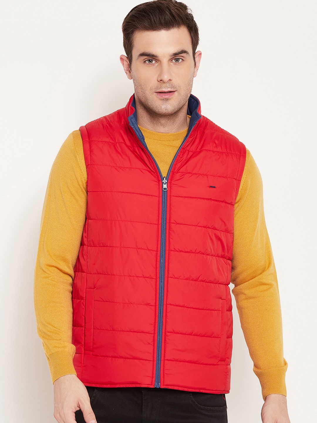 

Okane Mock Collar Sleeveless Reversible Padded Jacket, Blue