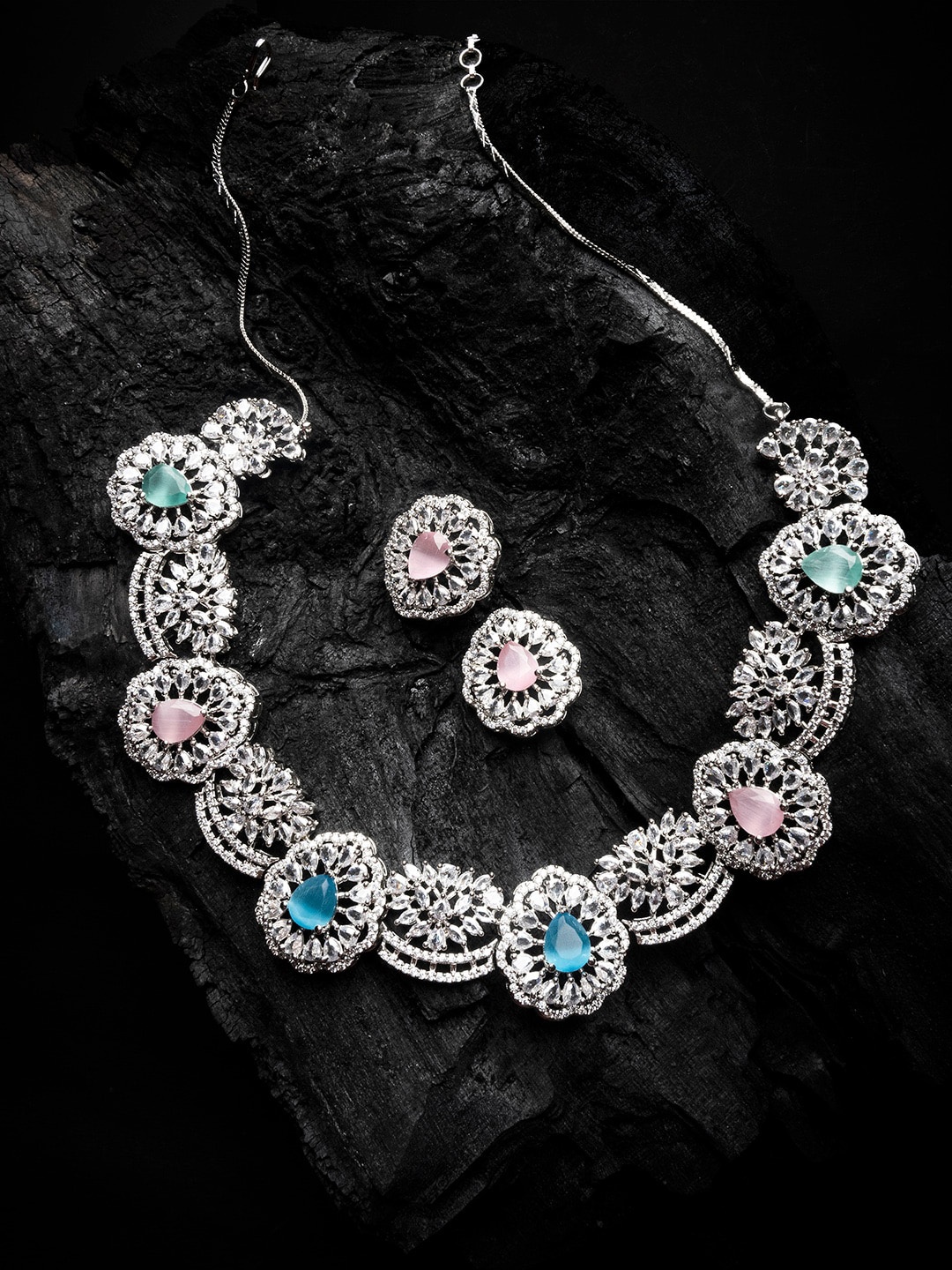 

StileAdda Silver-Plated CZ Studded Jewellery Set