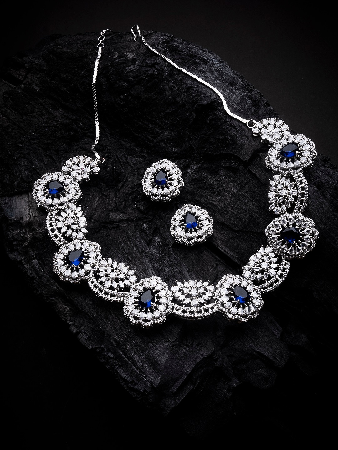 

StileAdda Silver-Plated CZ Studded Jewellery Sett