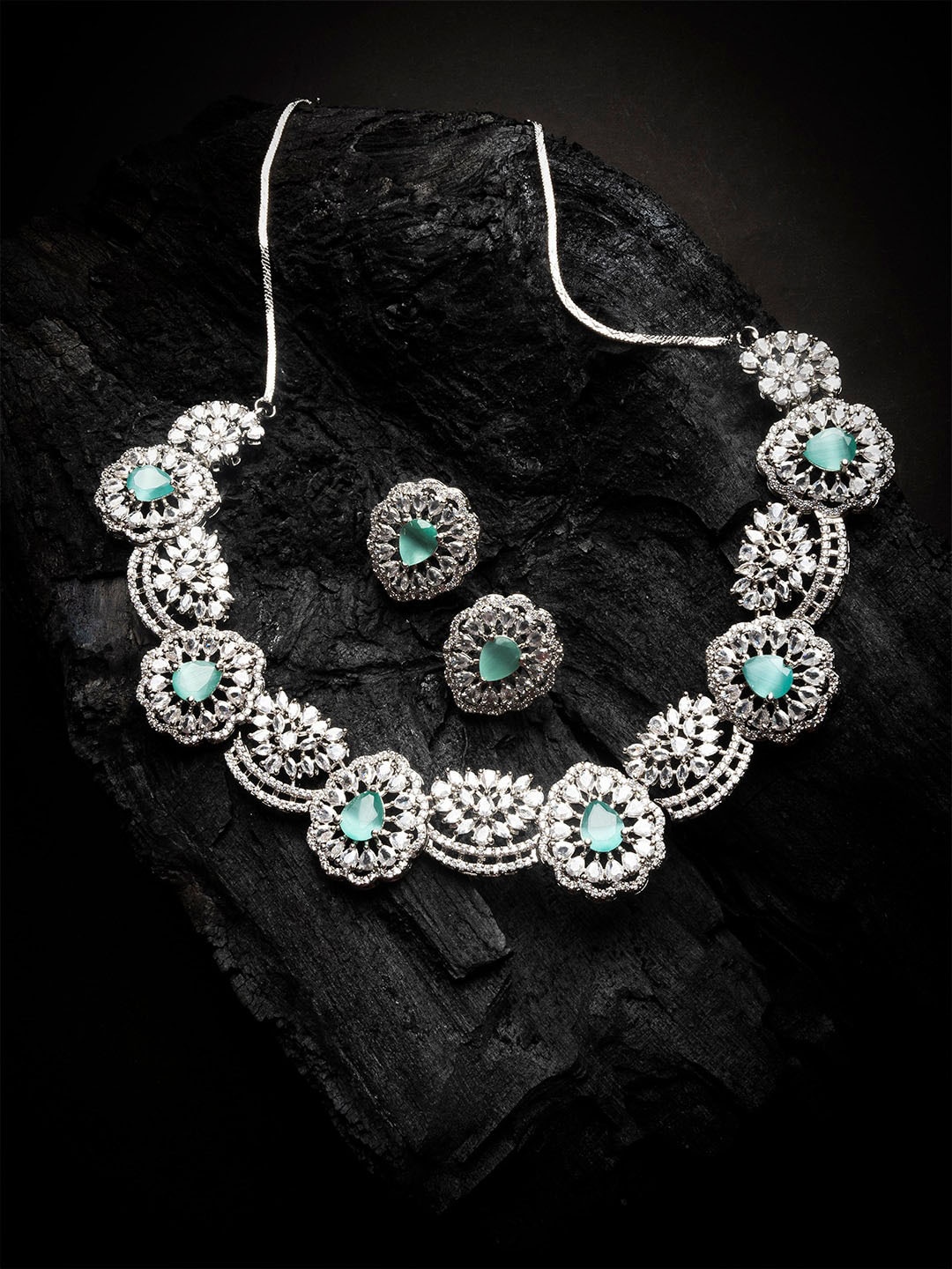 

StileAdda Silver-Plated CZ Studded Jewellery Set