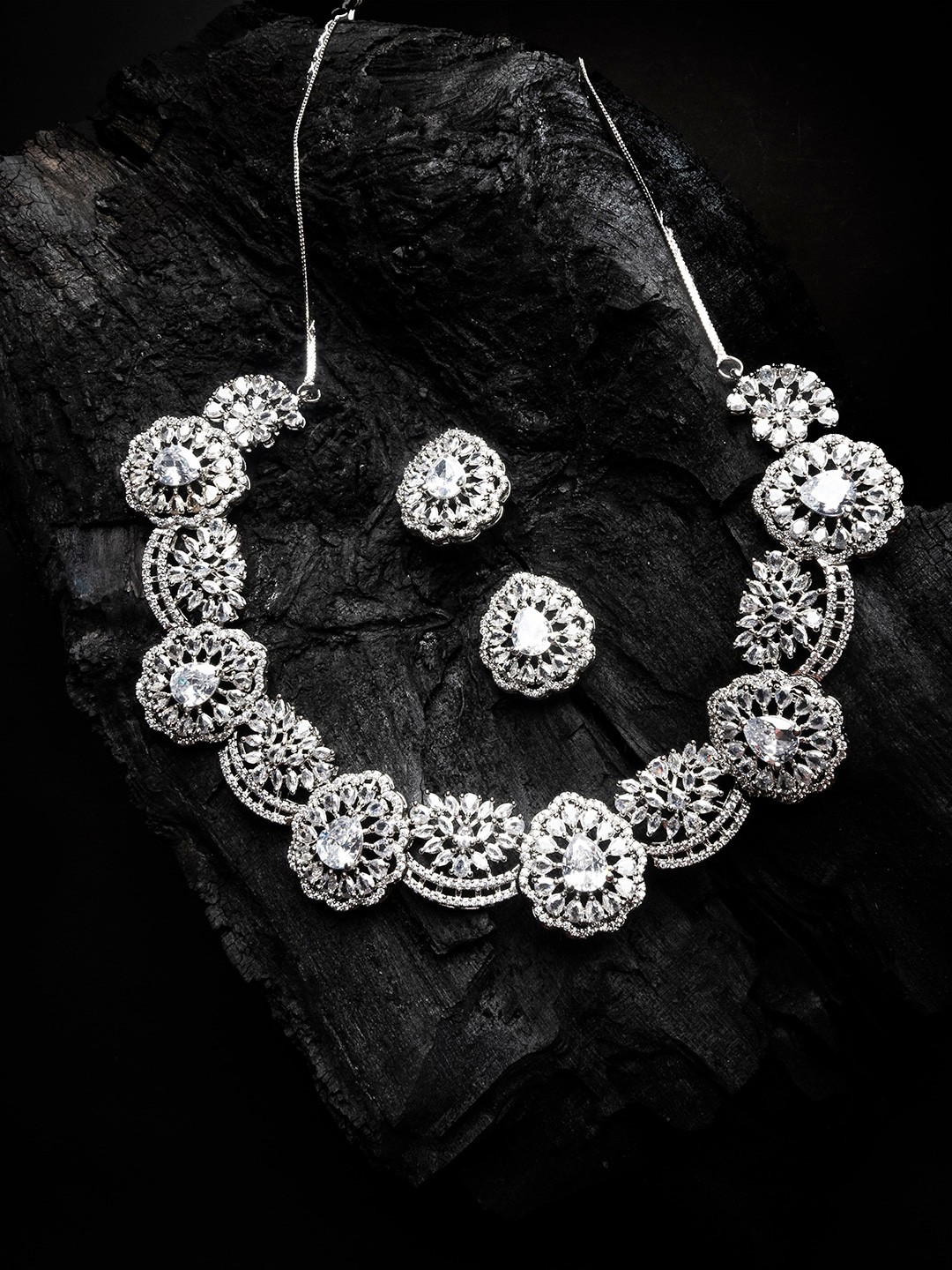 

StileAdda Silver-Plated CZ Studded Jewellery Set