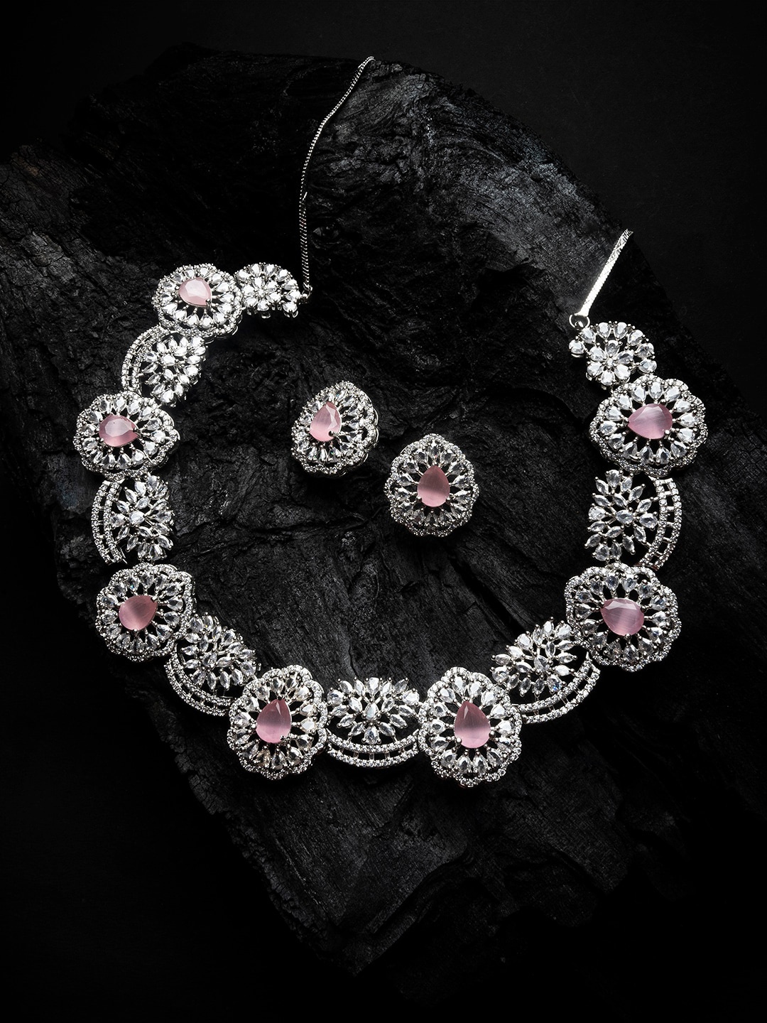 

StileAdda Silver Plated Cubic Zirconia Stone Studded Jewellery Set