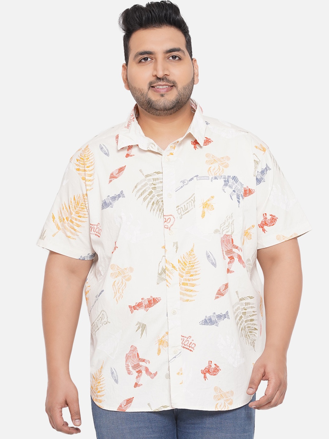 

Santonio Plus Size Classic Printed Pure Cotton Casual Shirt, White
