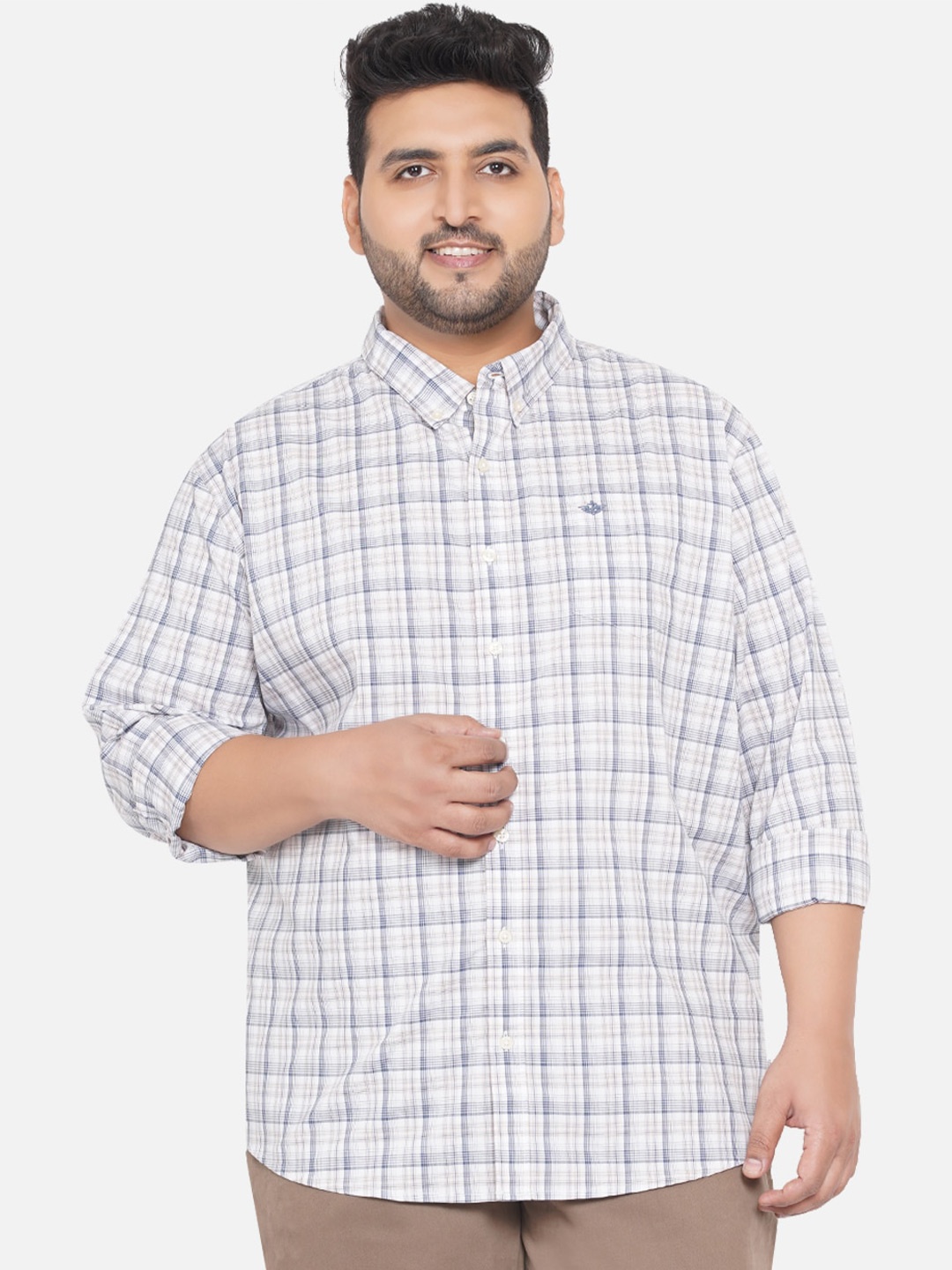 

Santonio Plus Size Classic Windowpane Checked Plus Size Casual Shirt, Grey